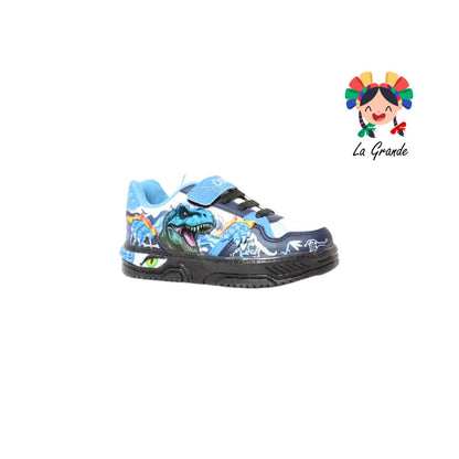 900 DINO ON KIDS Bco Mno Azul Sintético Tenis con Luces para Niño