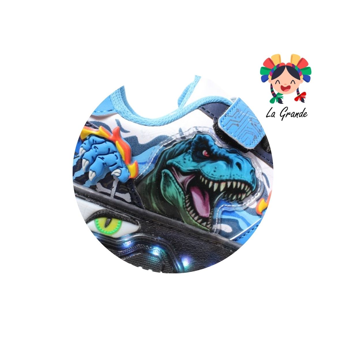 900 DINO ON KIDS Bco Mno Azul Sintético Tenis con Luces para Niño