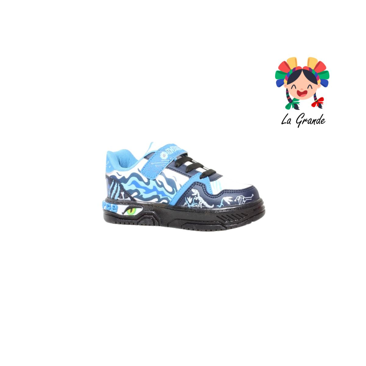 900 DINO ON KIDS Bco Mno Azul Sintético Tenis con Luces para Niño