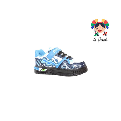900 DINO ON KIDS Bco Mno Azul Sintético Tenis con Luces para Niño