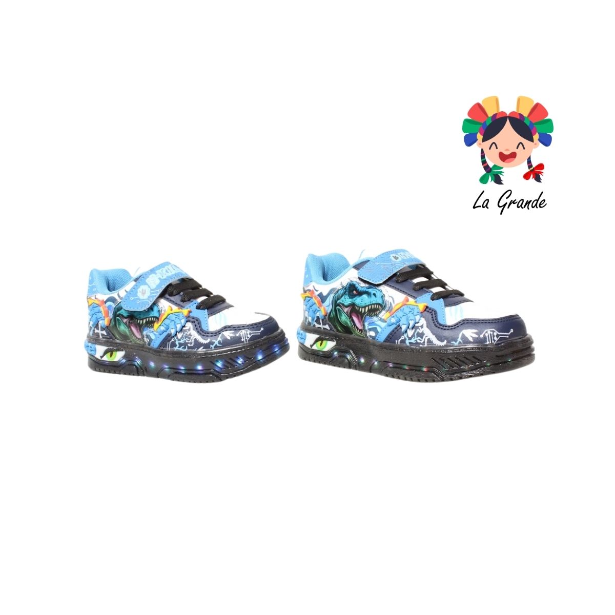 900 DINO ON KIDS Bco Mno Azul Sintético Tenis con Luces para Niño