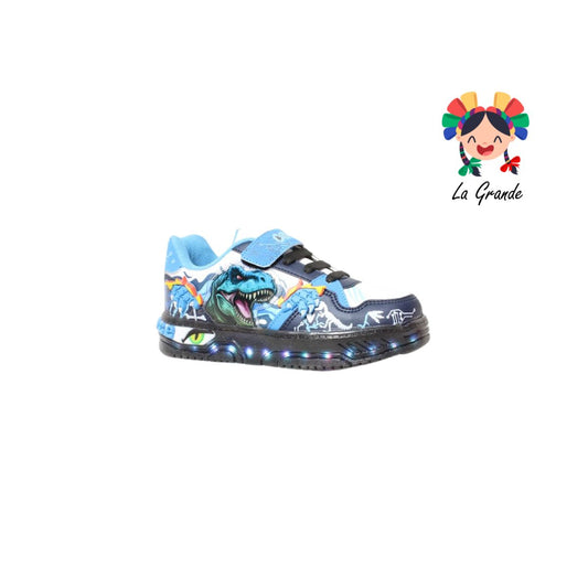 900 DINO ON KIDS Bco Mno Azul Sintético Tenis con Luces para Niño