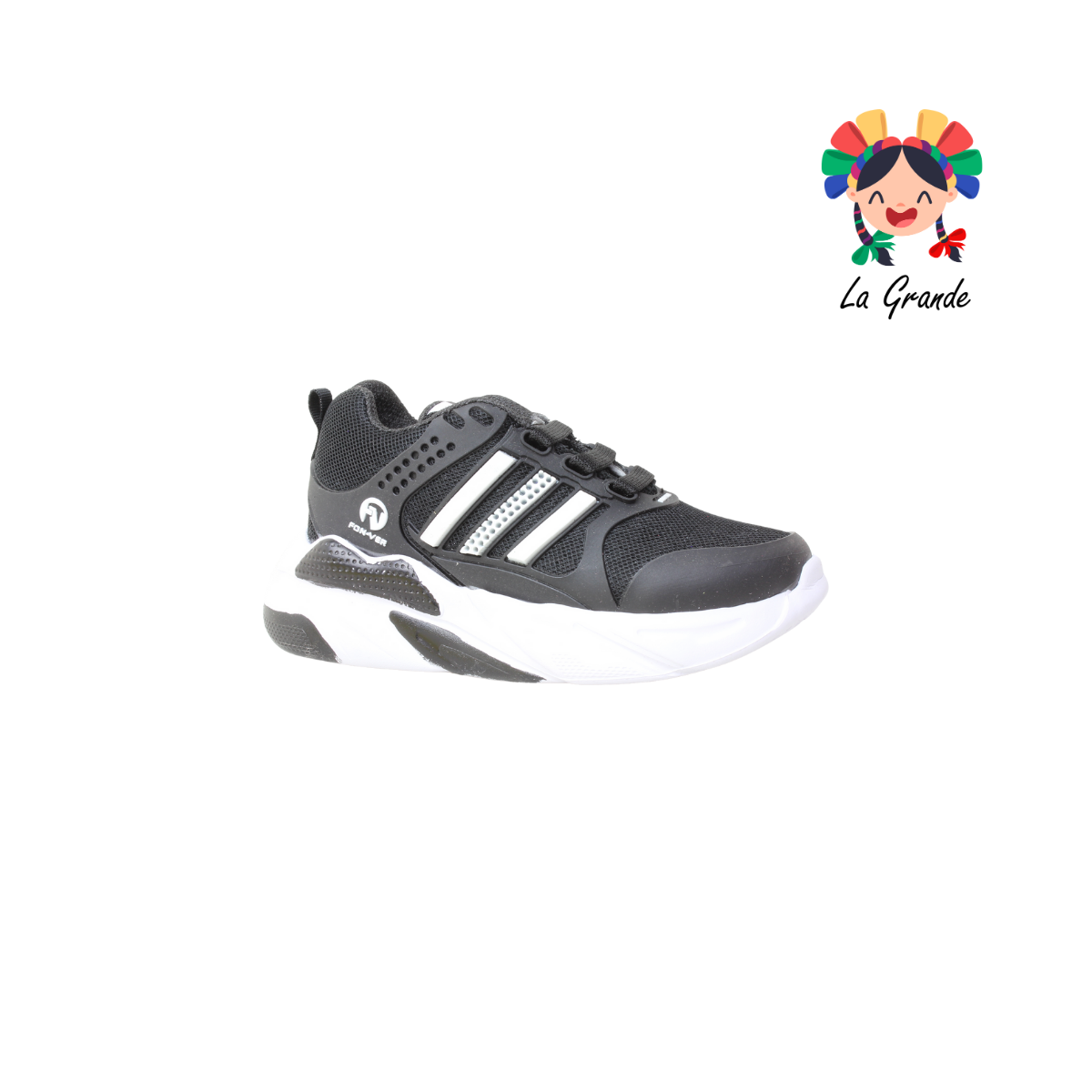 900 FON-VER Negro Blanco Tenis Deportivo para Niña y Niño