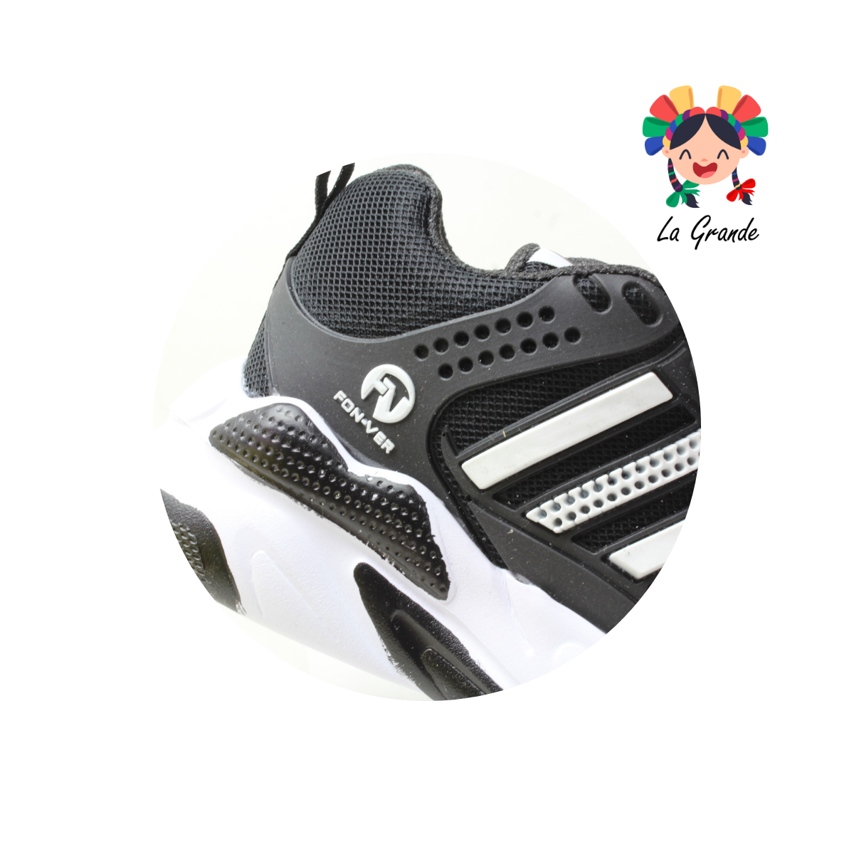 900 FON-VER Negro Blanco Tenis Deportivo para Niña y Niño