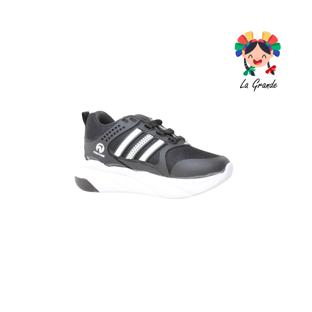 900 FON-VER Negro Blanco Tenis Deportivo para Niña y Niño