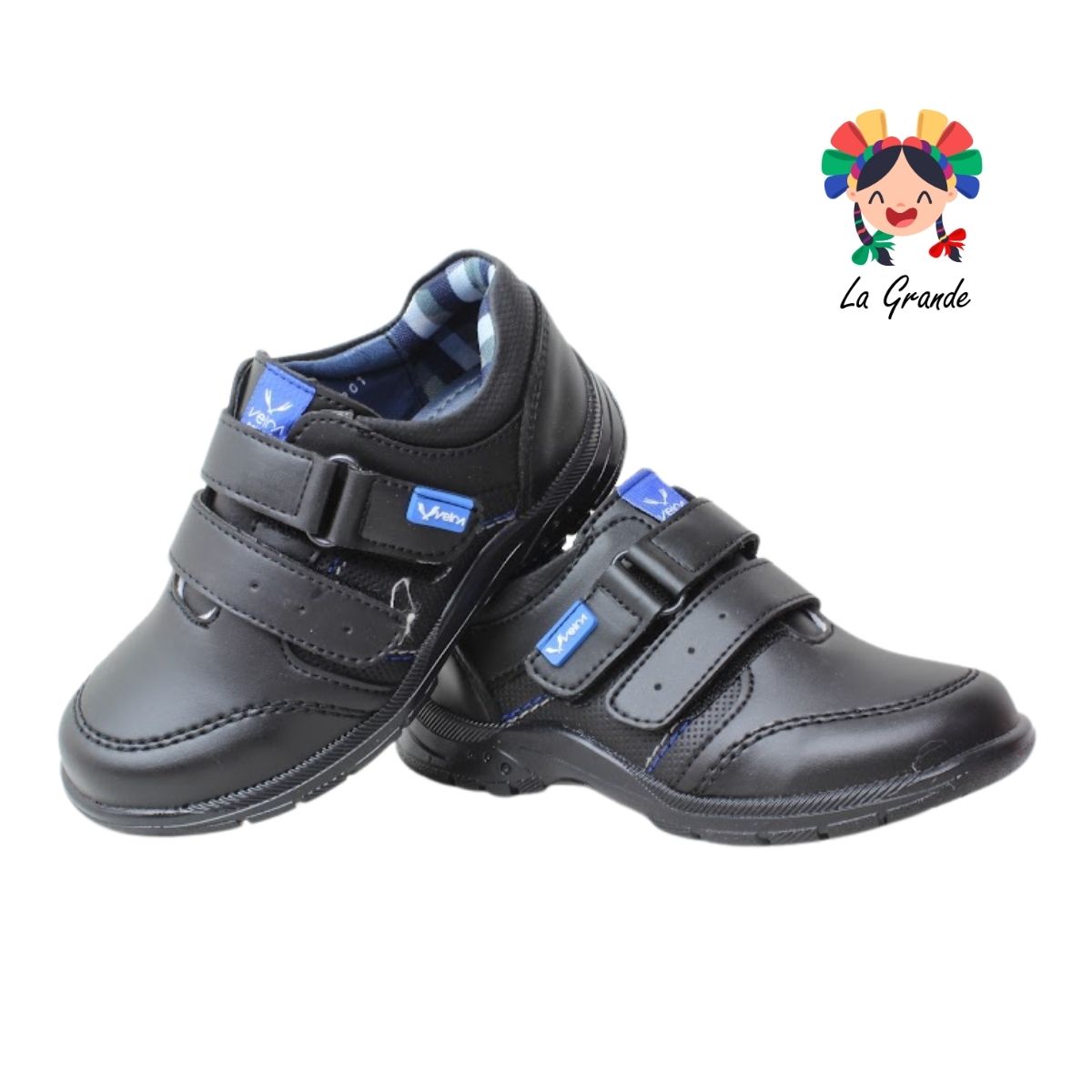 901 VELRA Negro Azul Zapato Escolar para Niño