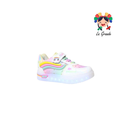 905 ON KIDS Arcoiris Blanco Multi Sint Tenis con Luz Led para Niña