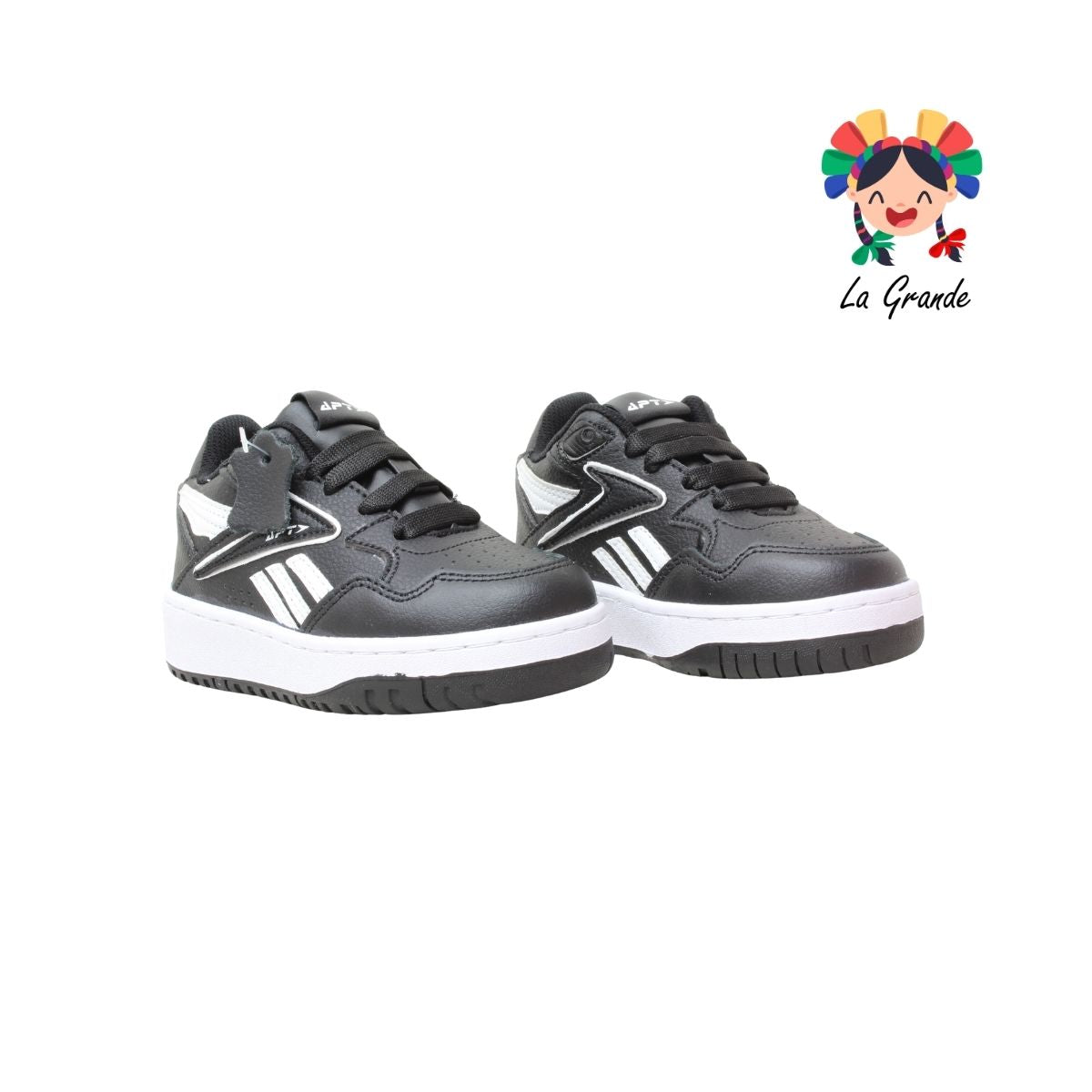 906 APT Negro Blanco Piel Tenis Casual para Niña y Niño