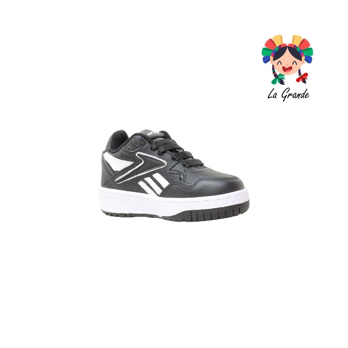 906 APT Negro Blanco Piel Tenis Casual para Niña y Niño