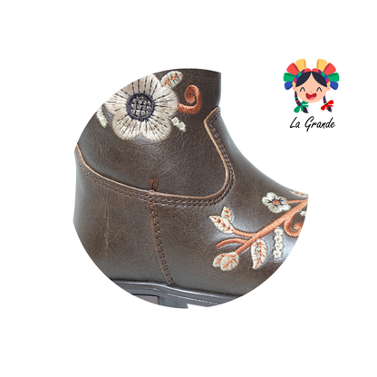 9071 LADY FLORES Café Bordado Bota Vaquera para Niña