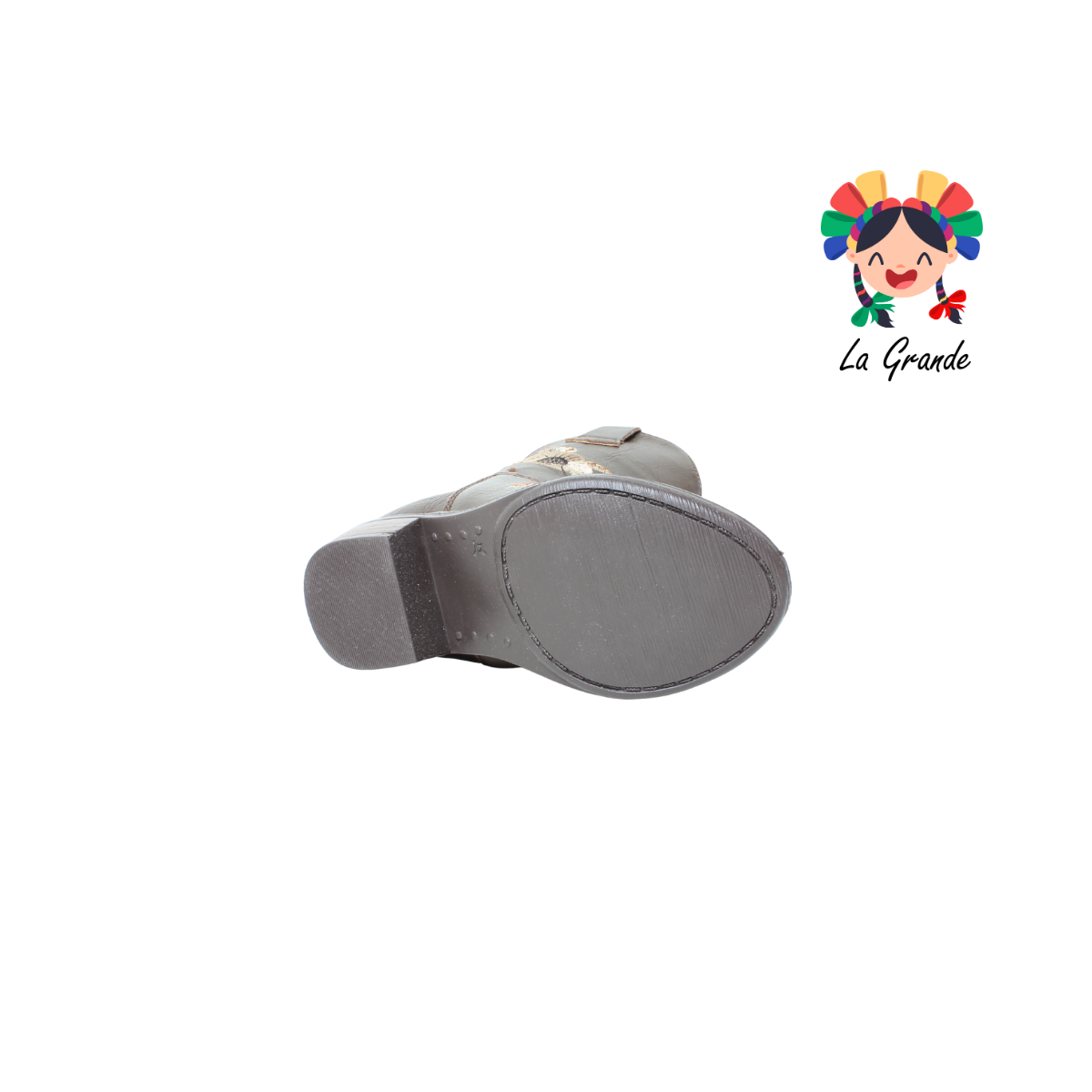 9071 LADY FLORES Café Bordado Bota Vaquera para Niña