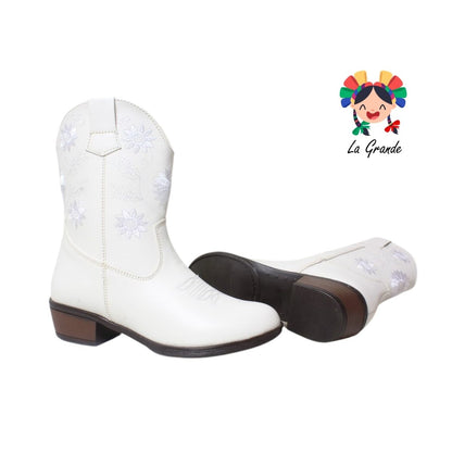 9075 LADY FLORES Hueso Bordado Bota Vaquera para Dama