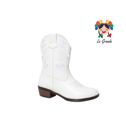 9075 LADY FLORES Hueso Bordado Bota Vaquera para Dama
