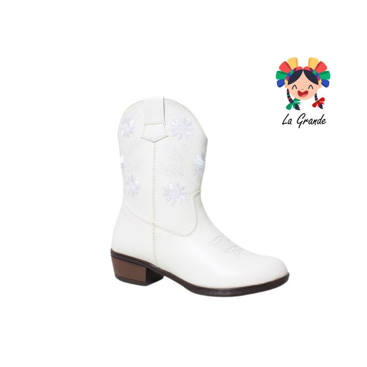 9075 LADY FLORES Hueso Bordado Bota Vaquera para Dama