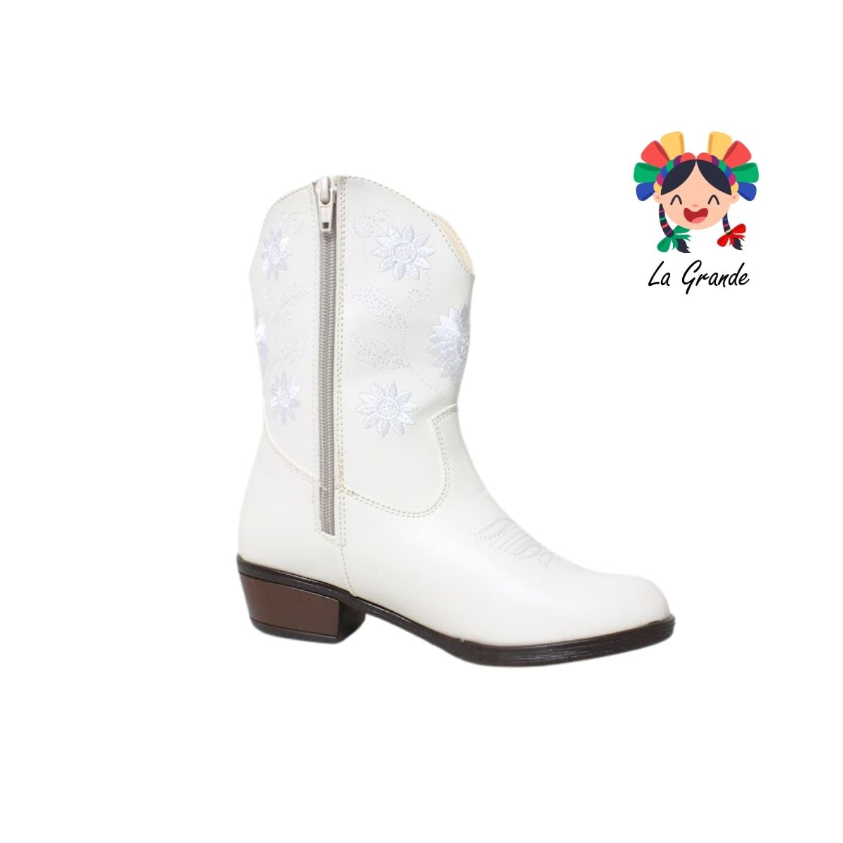 9075 LADY FLORES Hueso Bordado Bota Vaquera para Dama