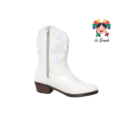 9075 LADY FLORES Hueso Bordado Bota Vaquera para Dama