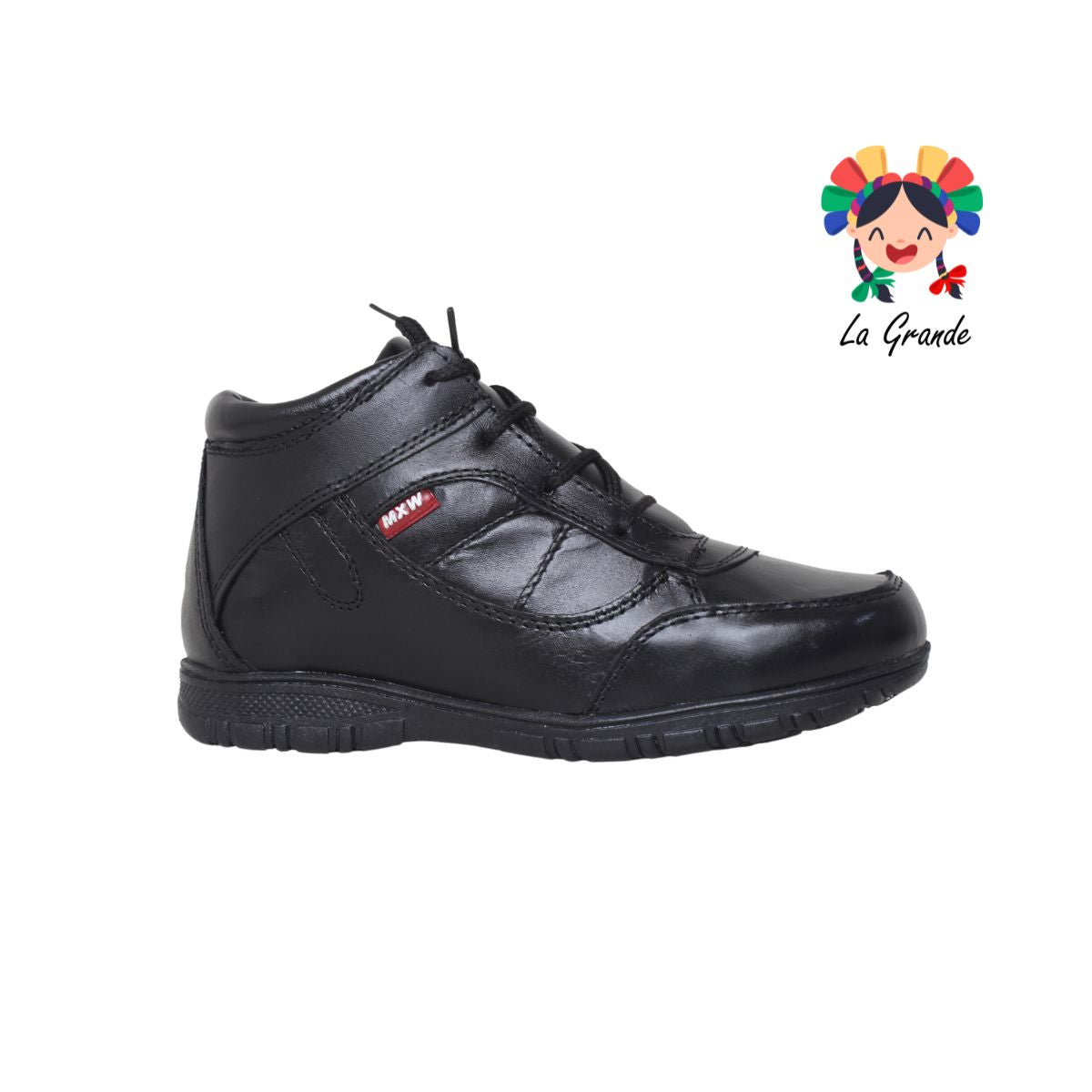 911 MAXI WELL Negro Piel Zapato Bota Escolar para Niño y Joven