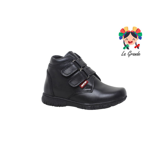 915 MAXI WELL Negro Piel Zapato Escolar Bota Niño y Joven
