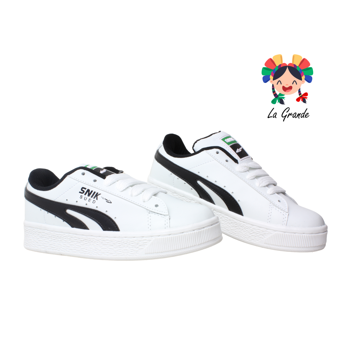 010 SNIK Blanco Negro Tenis Casual para Dama y Joven