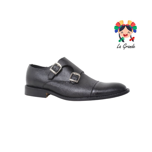930 GIOVANNI Negro Mezclilla Piel Zapato de Vestir con Suela de Cuero para Caballero