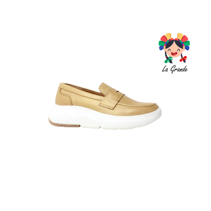 NU001 DOGI Camel Spray Oro Piel Zapato Casual para Dama