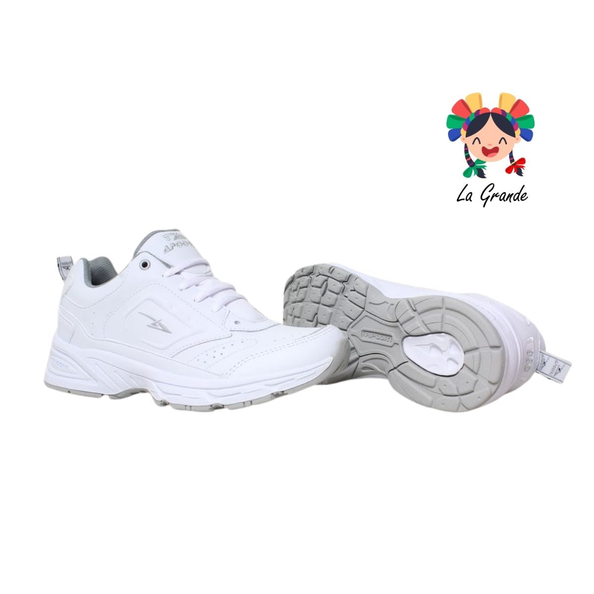 960 APOORT Blanco Gris Piel Tenis Escolar para Dama y Joven