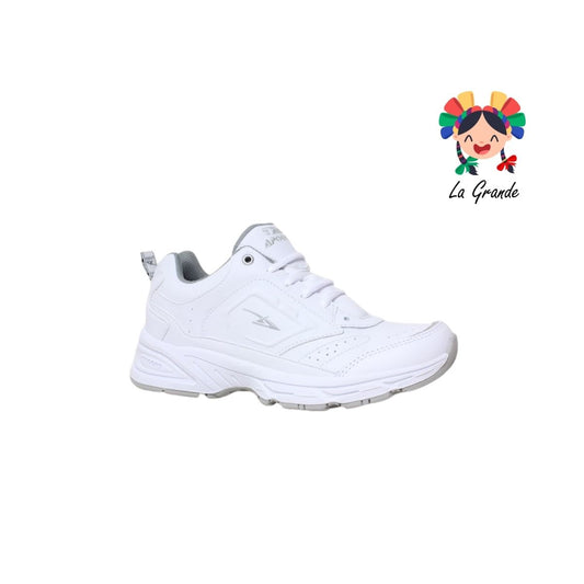 960 APOORT Blanco Gris Piel Tenis Escolar para Dama y Joven