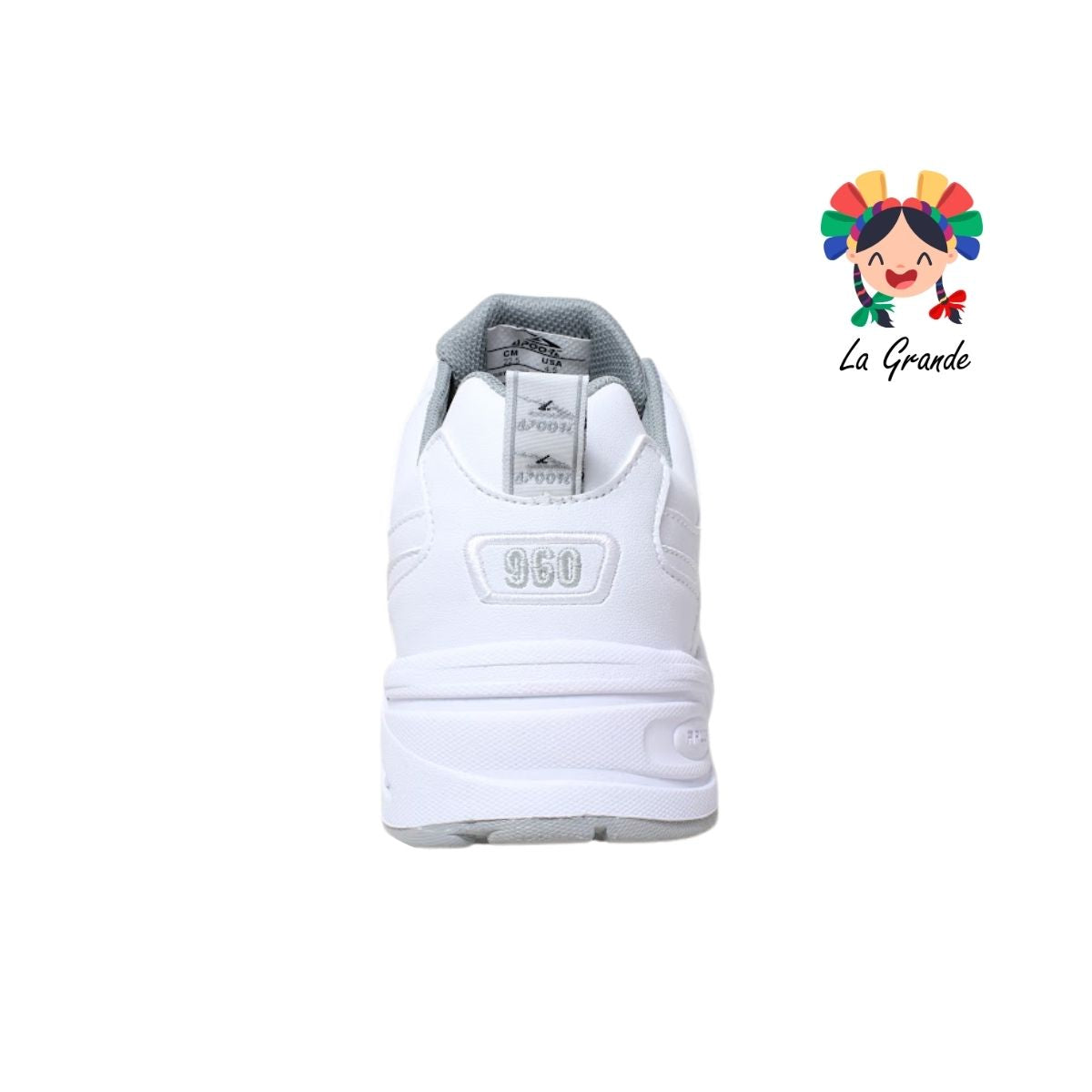 960 APOORT Blanco Gris Piel Tenis Escolar para Dama y Joven