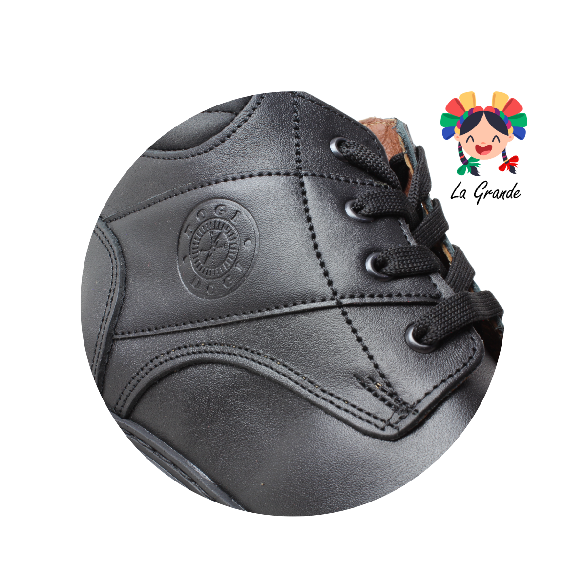 9708 DOGI Negro Piel Zapato tipo Bota Escolar para Niño y Joven