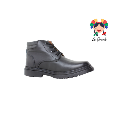 9708 DOGI Negro Piel Zapato tipo Bota Escolar para Niño y Joven