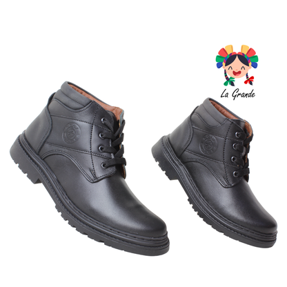 9708 DOGI Negro Piel Zapato tipo Bota Escolar para Niño y Joven