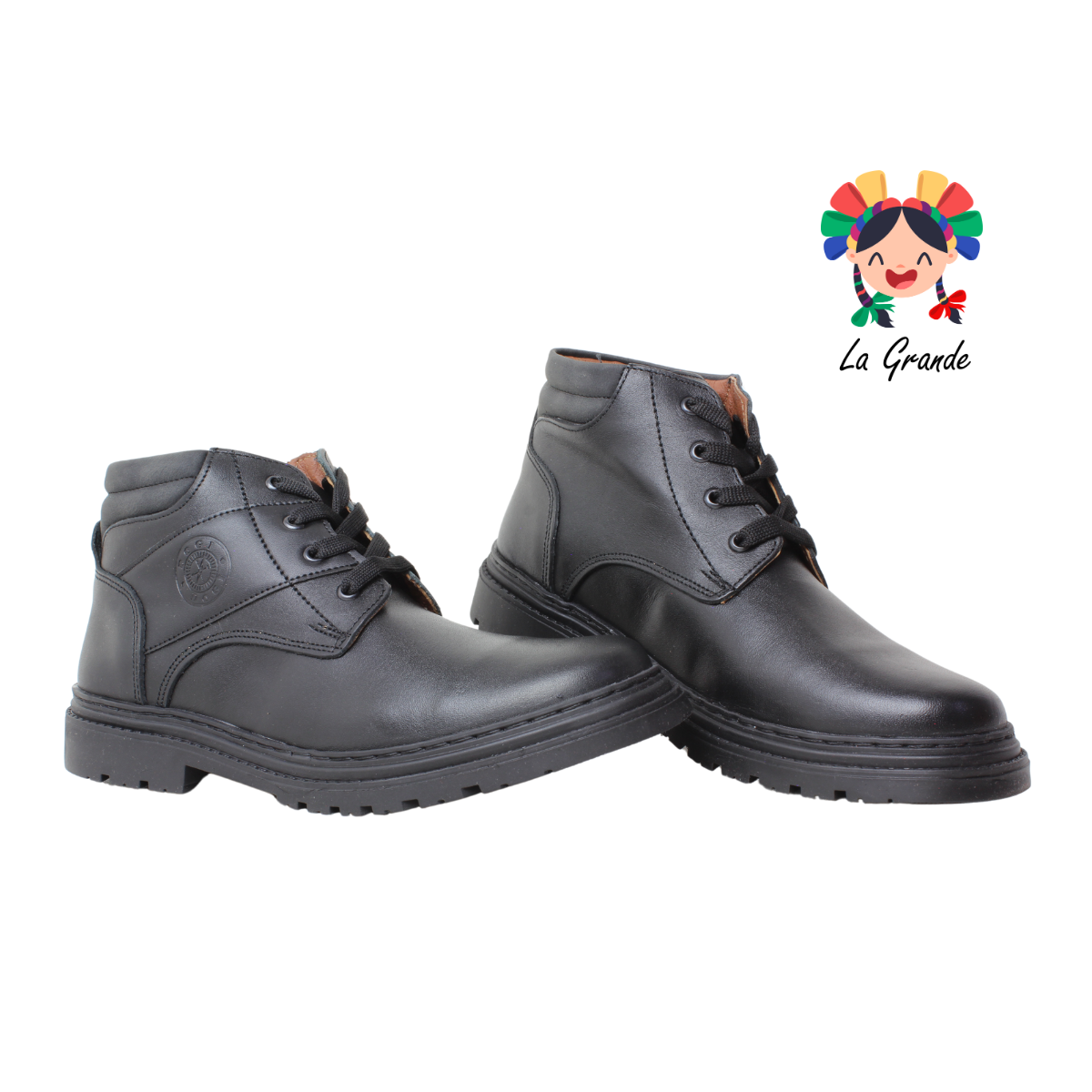 9708 DOGI Negro Piel Zapato tipo Bota Escolar para Niño y Joven