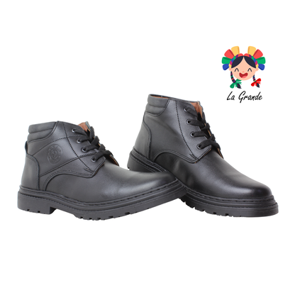 9708 DOGI Negro Piel Zapato tipo Bota Escolar para Niño y Joven