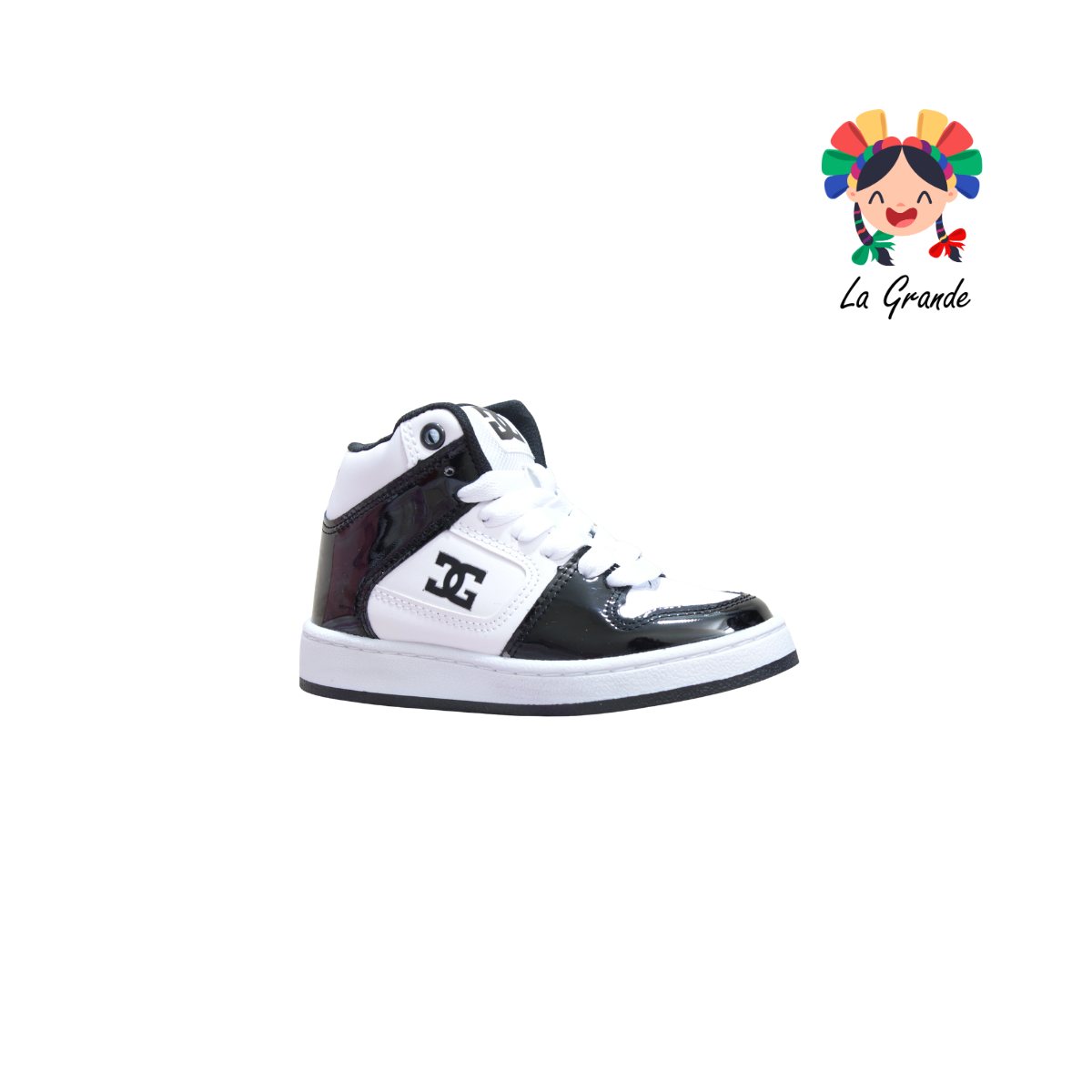 850 GMC Negro Blanco Charol Tenis Casual para Niño