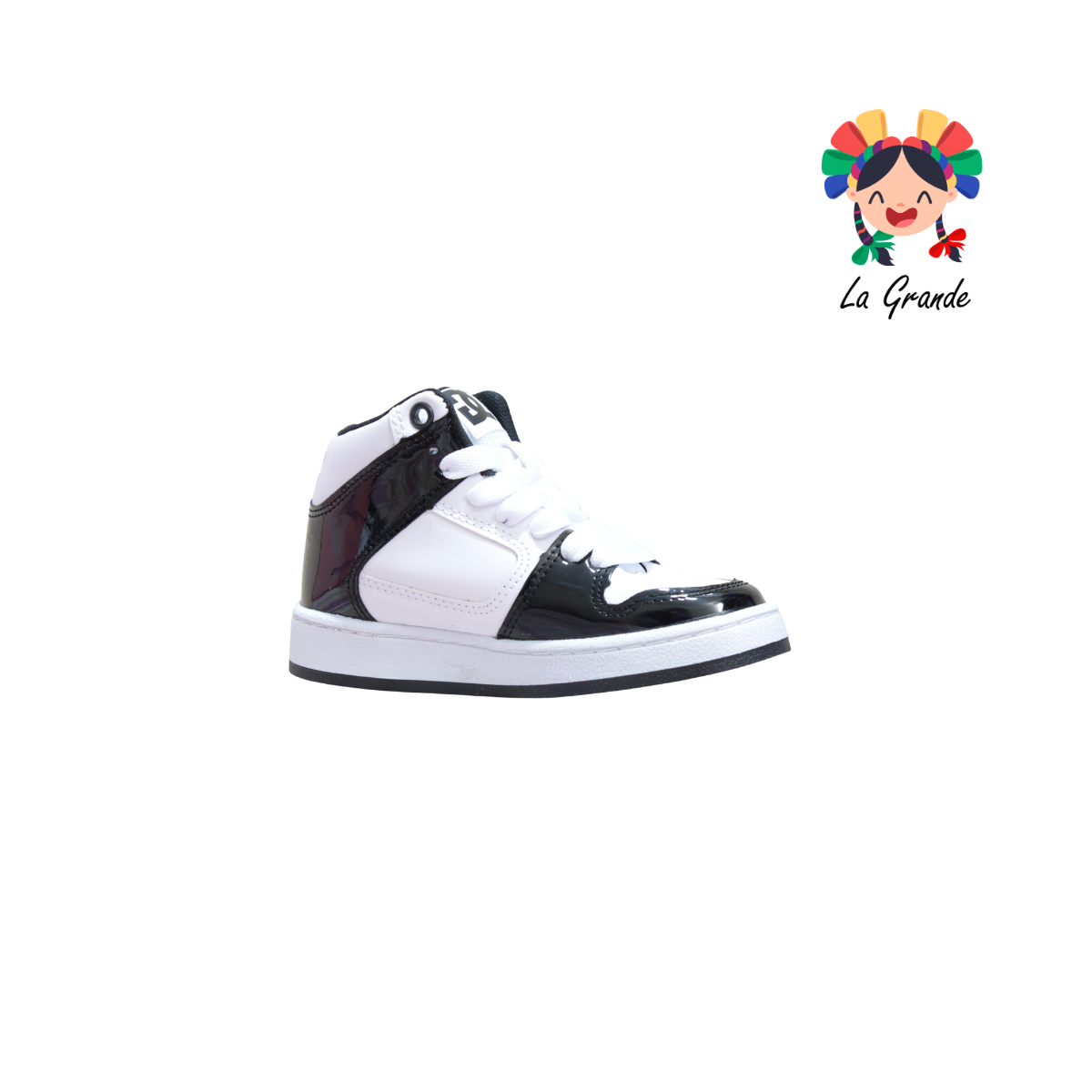 850 GMC Negro Blanco Charol Tenis Casual para Niño