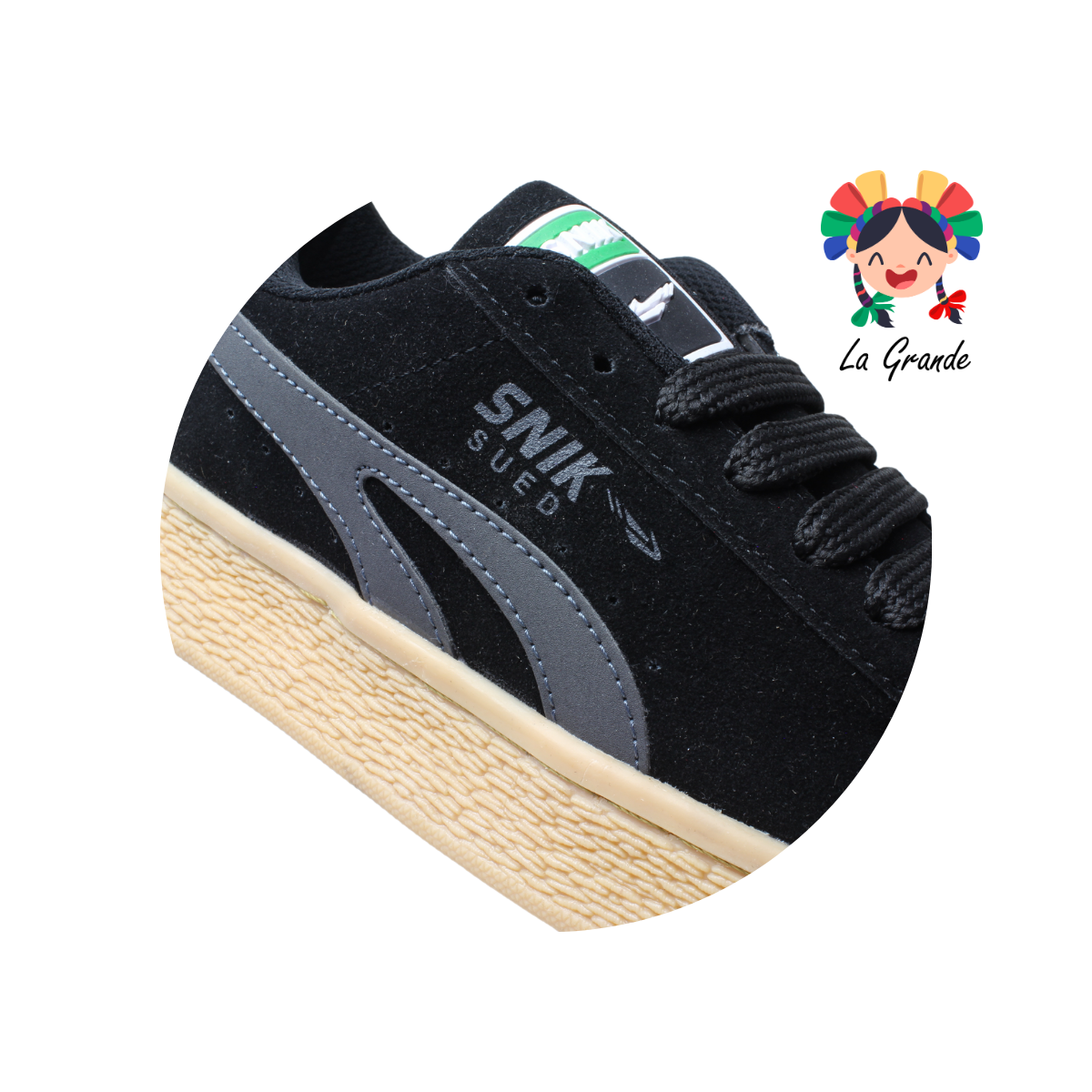 010 SNIK Negro Oxford Tenis Casual para Niña,Niño,Dama y Joven