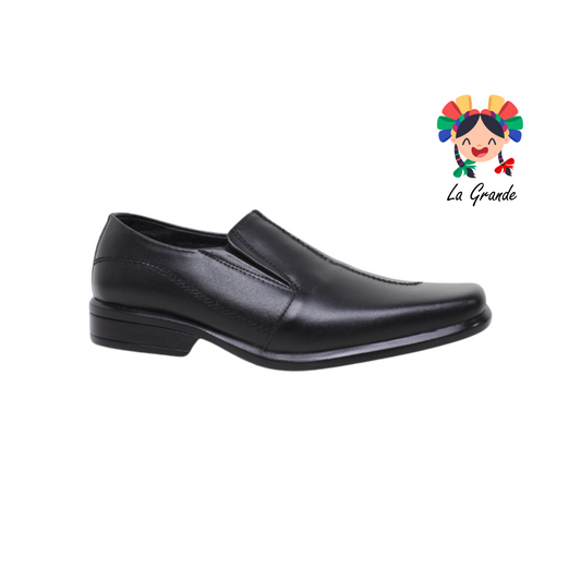 A88 VIAKENTTO Negro Piel Zapato Escolar de Meter para Joven