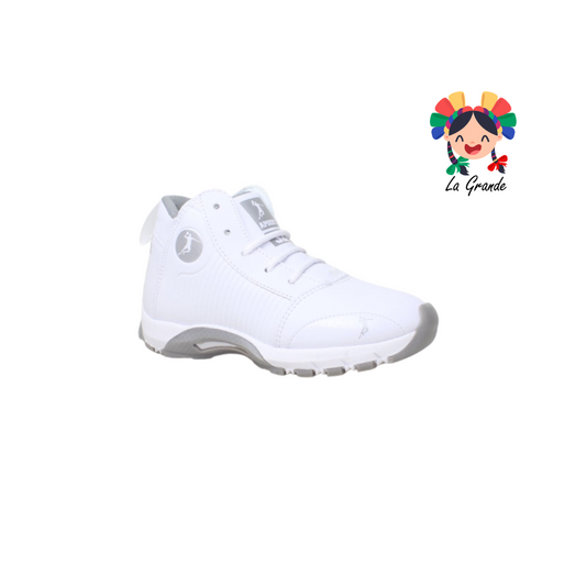 AP-23 APOORT Blanco Gris Piel Tenis Tipo Bota Deportivo para Niña, Niño, Dama, Joven y Caballero