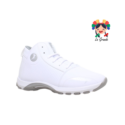 AP-23 APOORT Blanco Gris Piel Tenis Tipo Bota Deportivo para Niña, Niño, Dama, Joven y Caballero