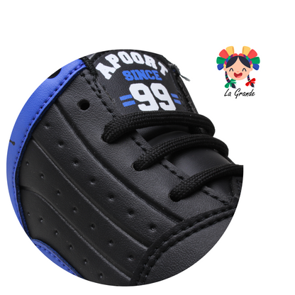 AP-99 APOORT Azul Negro Piel Tenis Tipo Bota para Niño