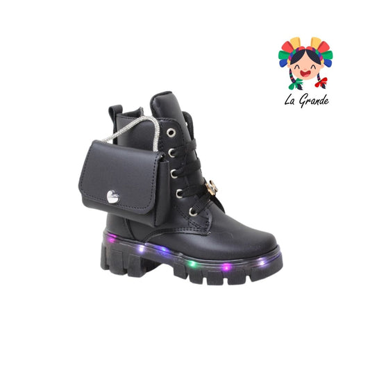 B004 DANIELS Negro Cabra Bota con Luz Led para Niña