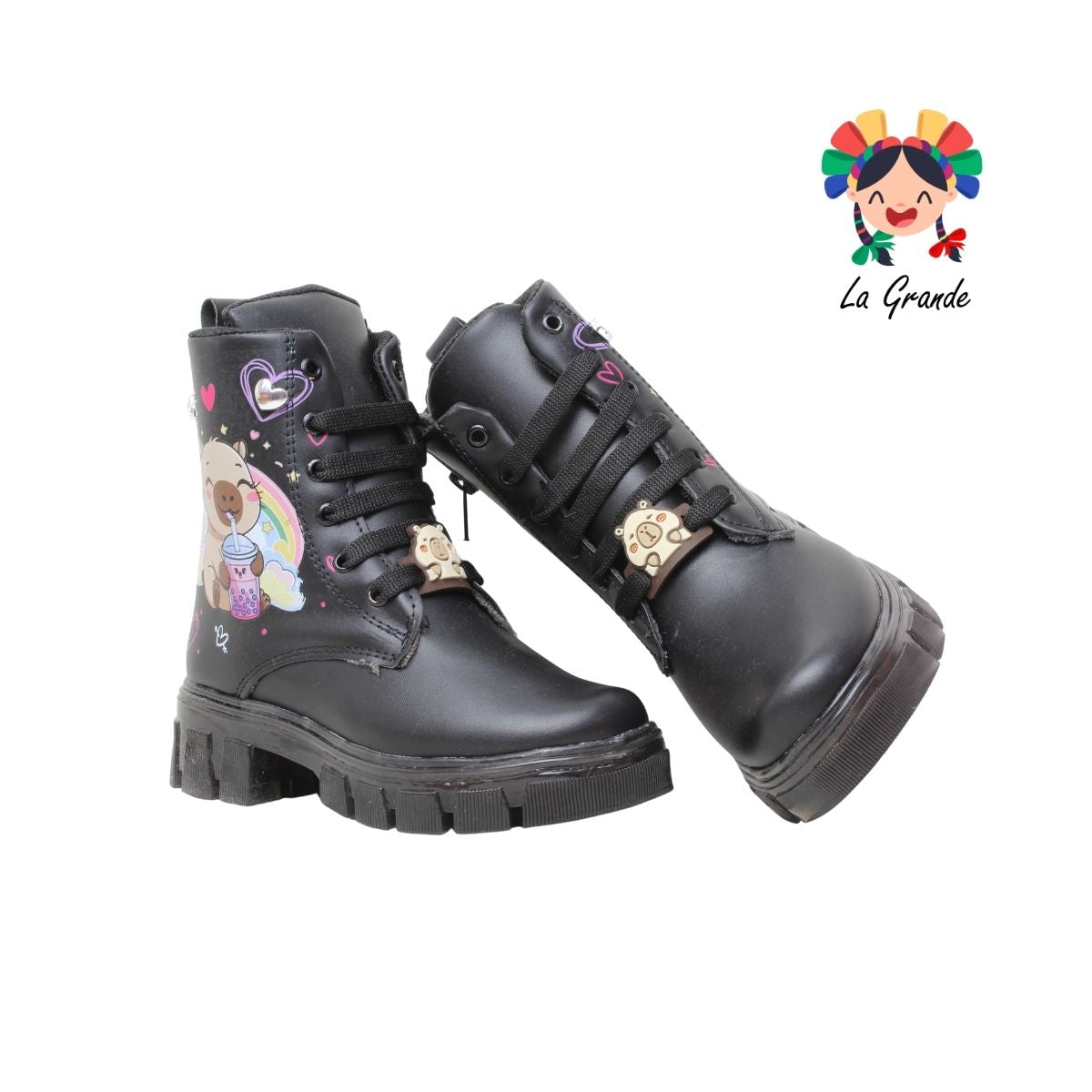 B08 CAPI DANIELS Negro Cabra Bota Casual con Luces para Niña