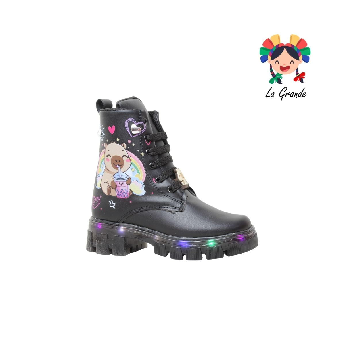 B08 CAPI DANIELS Negro Cabra Bota Casual con Luces para Niña