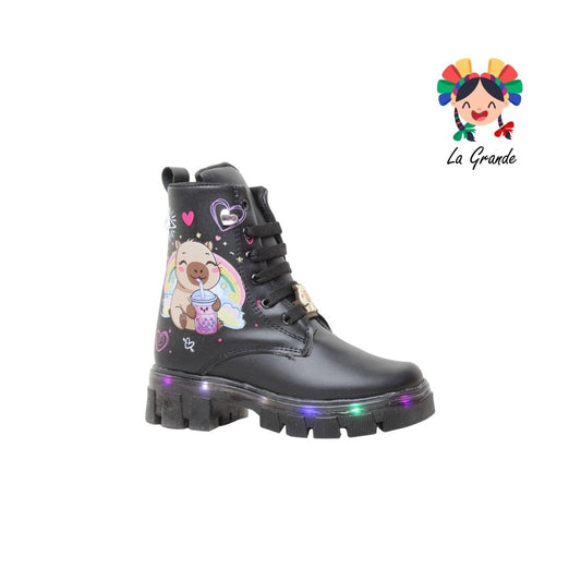 B08 CAPI DANIELS Negro Cabra Bota Casual con Luces para Niña