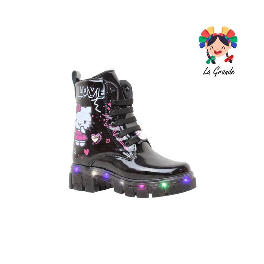 B09 DANIELS Negro Charol Bota Casual con Luces para Niña