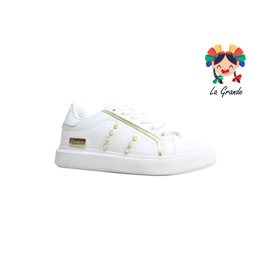 B-1 BRONE Blanco Oro Sint Tenis Casual para Dama