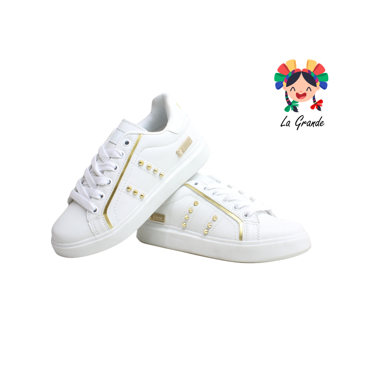 B-1 BRONE Blanco Oro Sint Tenis Casual para Dama