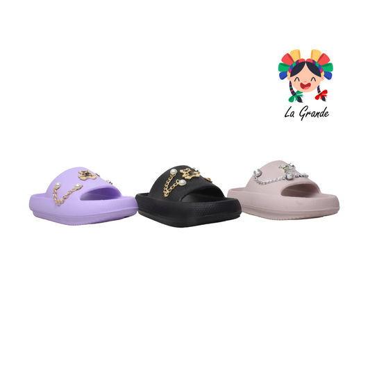 C004M TOP SANDAL Multicolor Sandalia de Baño o Playa con Adorno de Cadena para Dama