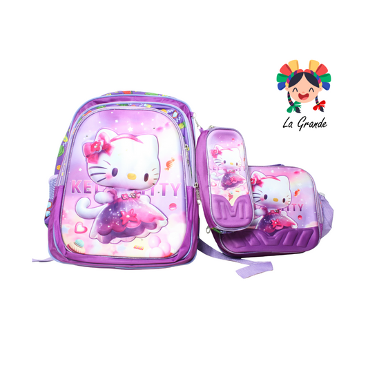 033 Kitty Mochila Morado Combo con Luces