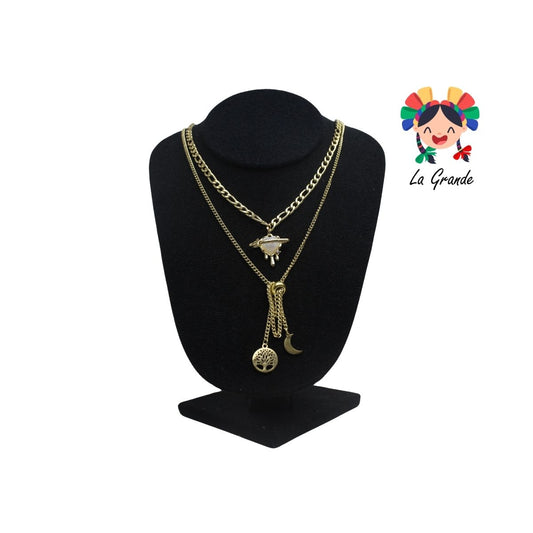 Corazón con Estrellas Conjunto de Cadena y Aretes de Acero Inoxidable para dama